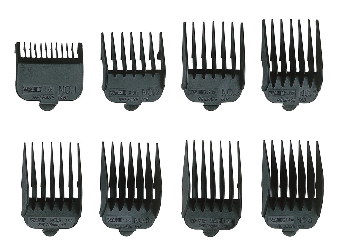 Clipper Attachment Comb Set Plastic Black (8 Pieces)